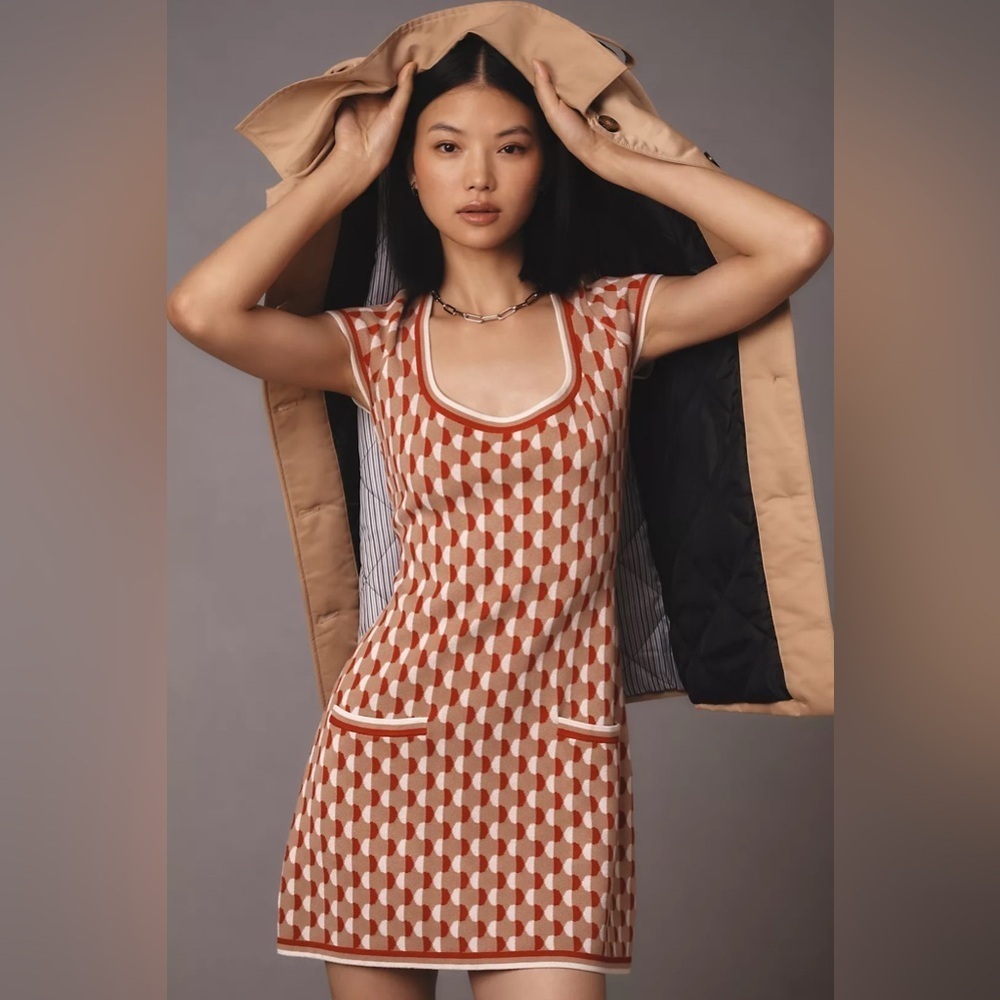 NWT Size L - By Anthropologie Square-Neck Fit & Flare Sweater Mini Dress